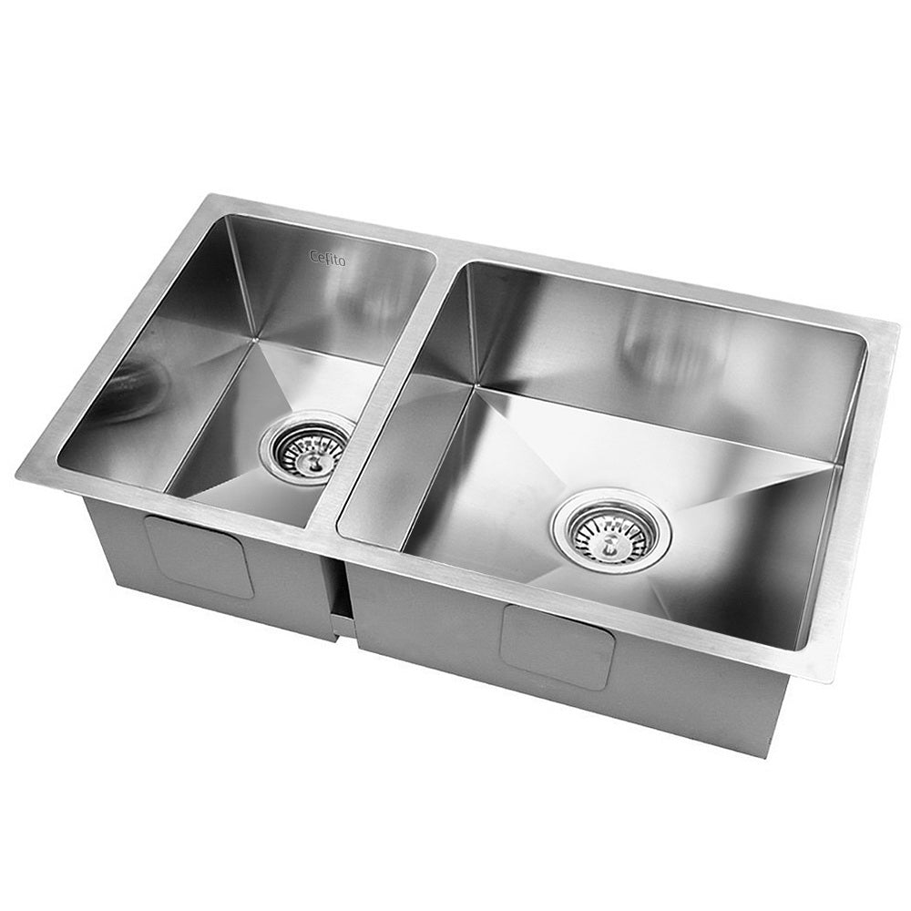NNEDSZ Stainless Steel Kitchen Sink 710X450MM Under/Topmount Laundry Double Bowl Silver-0