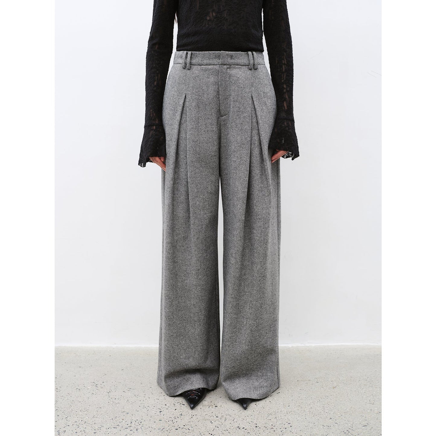 "City Stroll" casual and relaxed wool-blend double-pleated straight draped wide-leg casual trousers for autumn-7