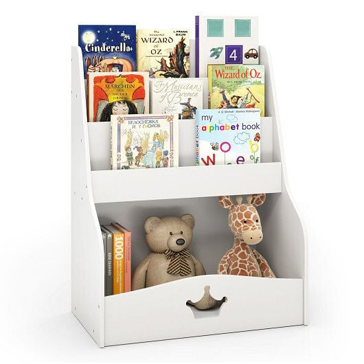 4-Tier Kids Bookshelf with Shelves and Compartment for Toddlers-White-4
