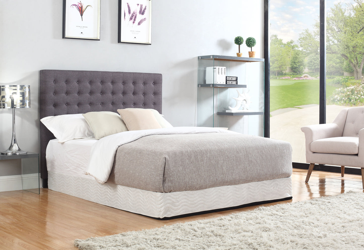 NNEDSZ Bed Head King Charcoal Headboard Upholstery Fabric Tufted Buttons-0