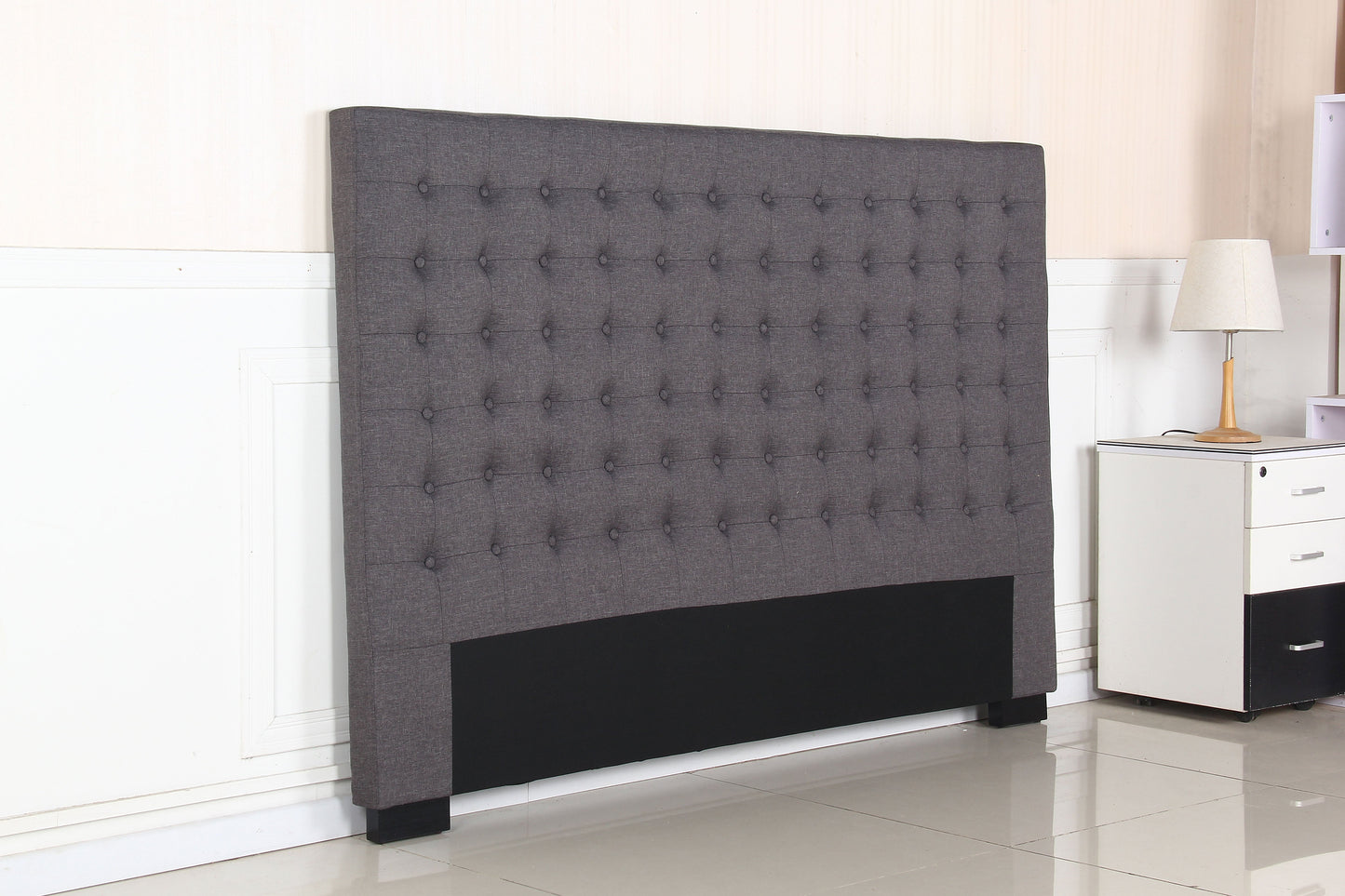 NNEDSZ Bed Head King Charcoal Headboard Upholstery Fabric Tufted Buttons-3