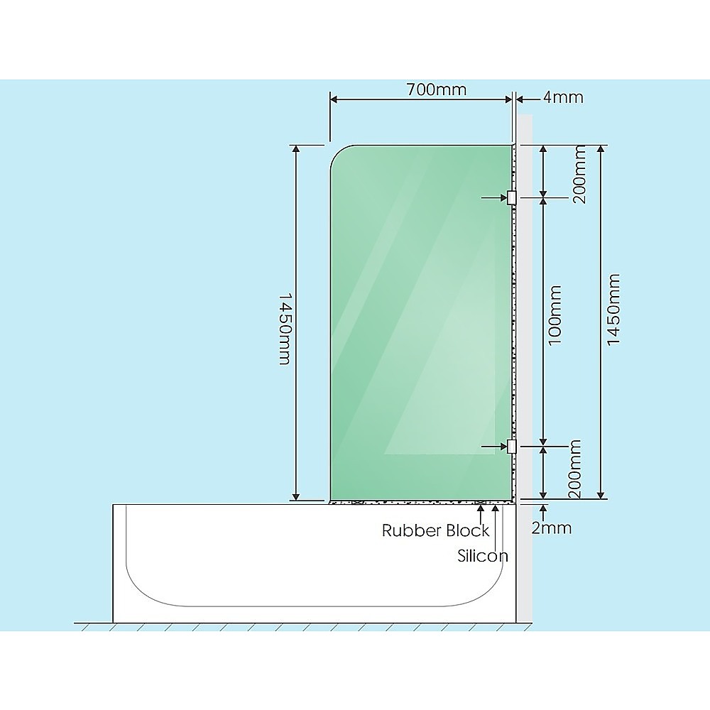 NNEDSZ 70cm Frameless Glass Bath Screen with Brackets - Chrome-2