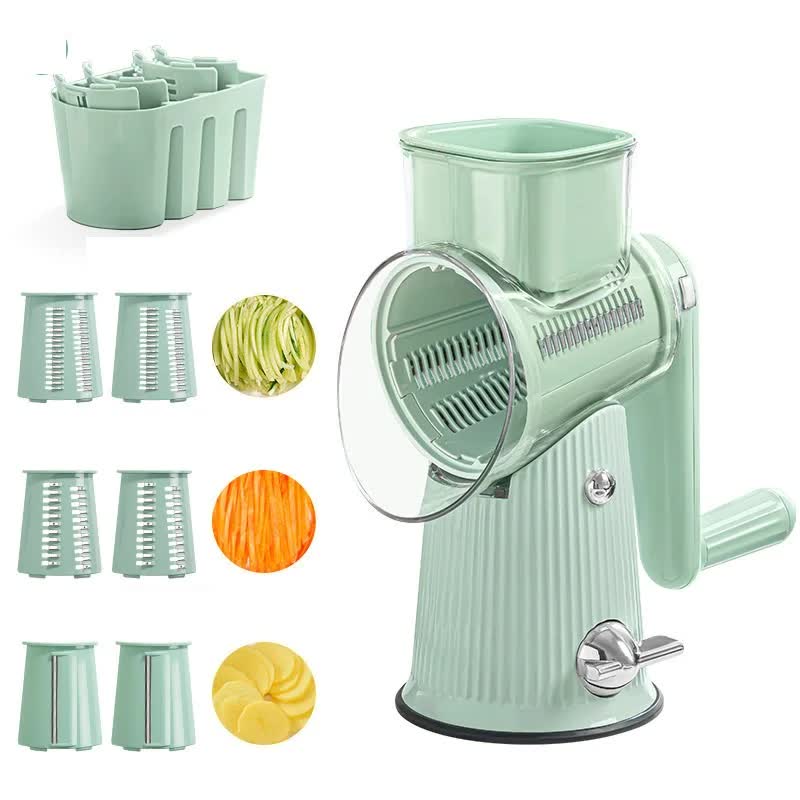 NNEDSZ Green 10-in-1 Manual Vegetable Slicer with Interchangeable Blades - Multifunctional Rotary Grater and Shredder for Kitchen Use-0