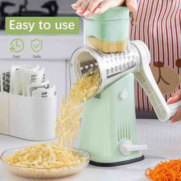 NNEDSZ Green 10-in-1 Manual Vegetable Slicer with Interchangeable Blades - Multifunctional Rotary Grater and Shredder for Kitchen Use-2