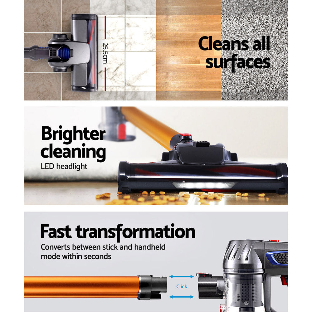 NNEDSZ Handheld Vacuum Cleaner Cordless Stick Handstick Car Vac Bagless 2-Speed LED Headlight Gold-3