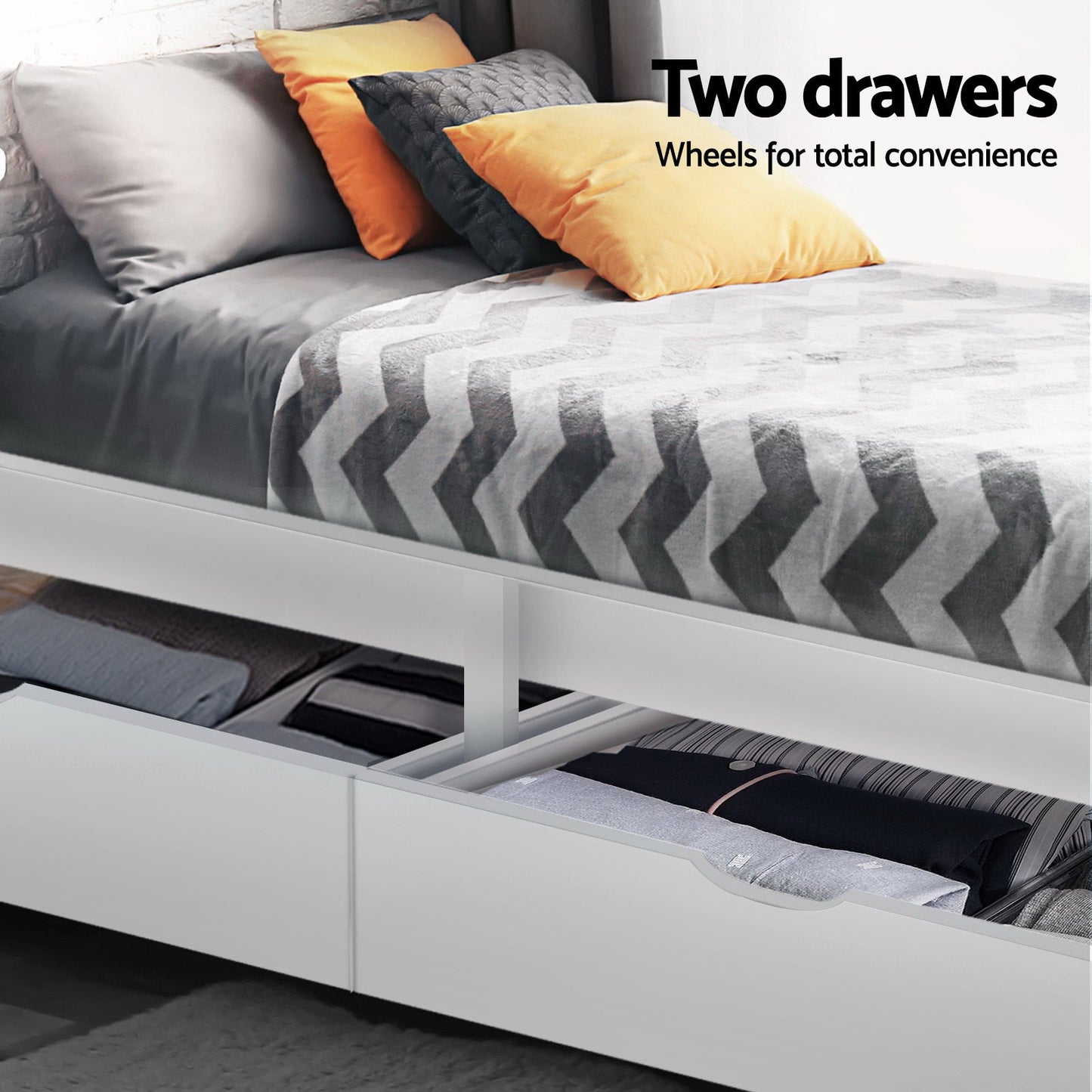 NNEDSZ Artiss Bed Frame Single Size Wooden with 2 Drawers White RIO-3
