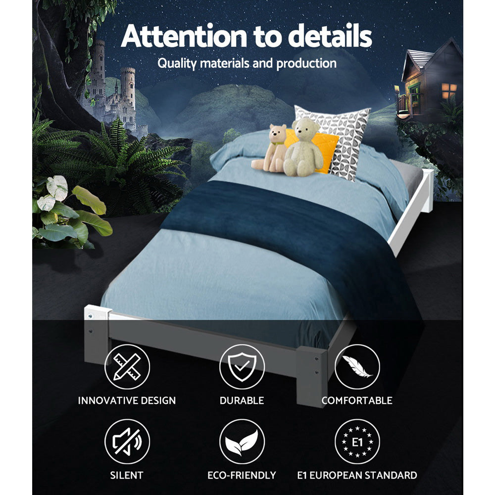 NNEDSZ Artiss Bed Frame King Single Size Wooden White JADE-2