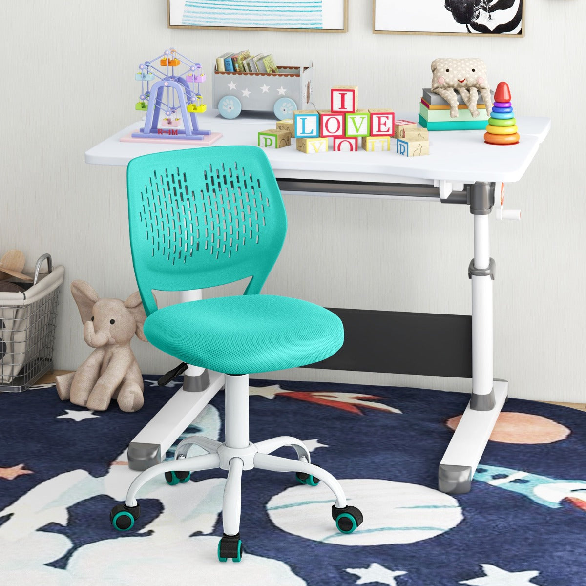 NNECW Adjustable Mid Back Children Study Chair with Adjustable Height for Office-Green-0