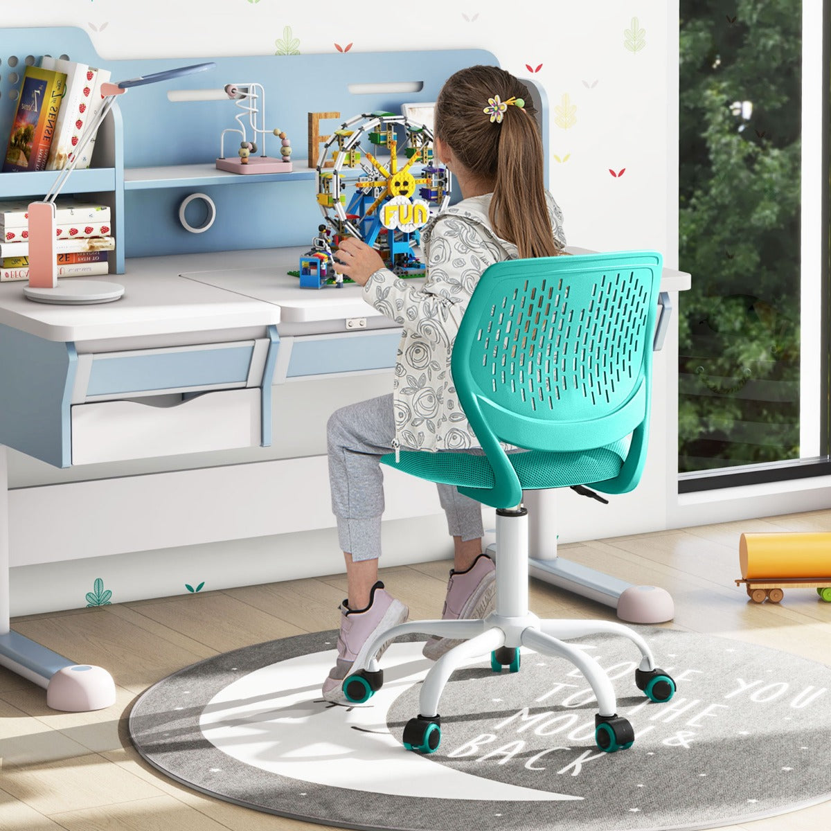 NNECW Adjustable Mid Back Children Study Chair with Adjustable Height for Office-Green-4