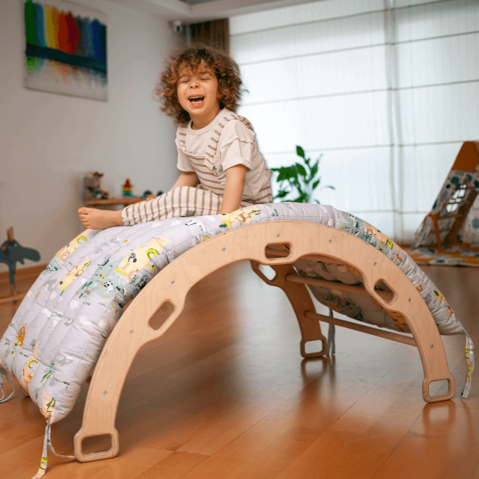 Large Montessori Climbing Arch/Rocker with Pillow Set-2