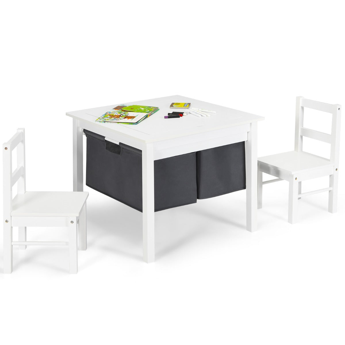 NNECW 2-in-1 Kids Activity Table and Chair Set with Storage-White-1