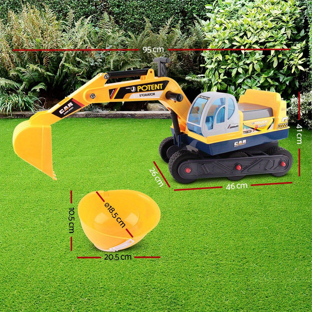 Ride-On Excavator Toy with Helmet-1