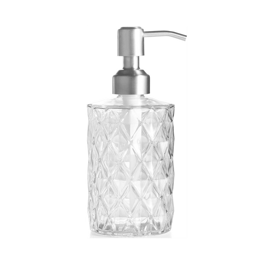 350ml Diamond White Glass Soap Dispenser with 304 Stainless Steel Pump