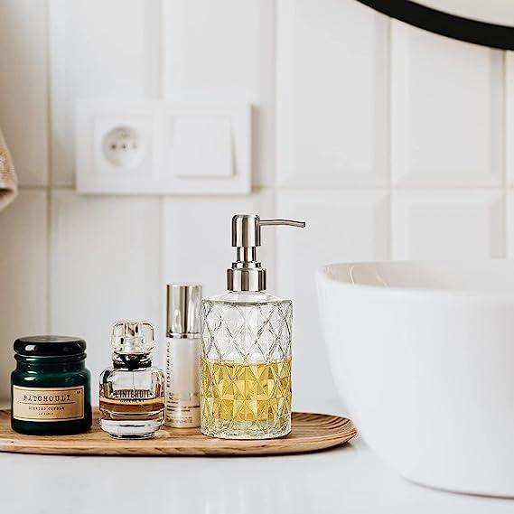 350ml Diamond White Glass Soap Dispenser with 304 Stainless Steel Pump