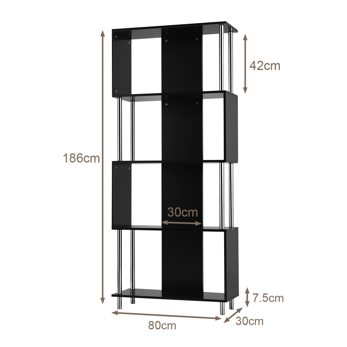 NNECW Standing Shelf with 4 Shelves &amp Metal Frame for Living Room &amp Office &amp Bedroom-Black-3