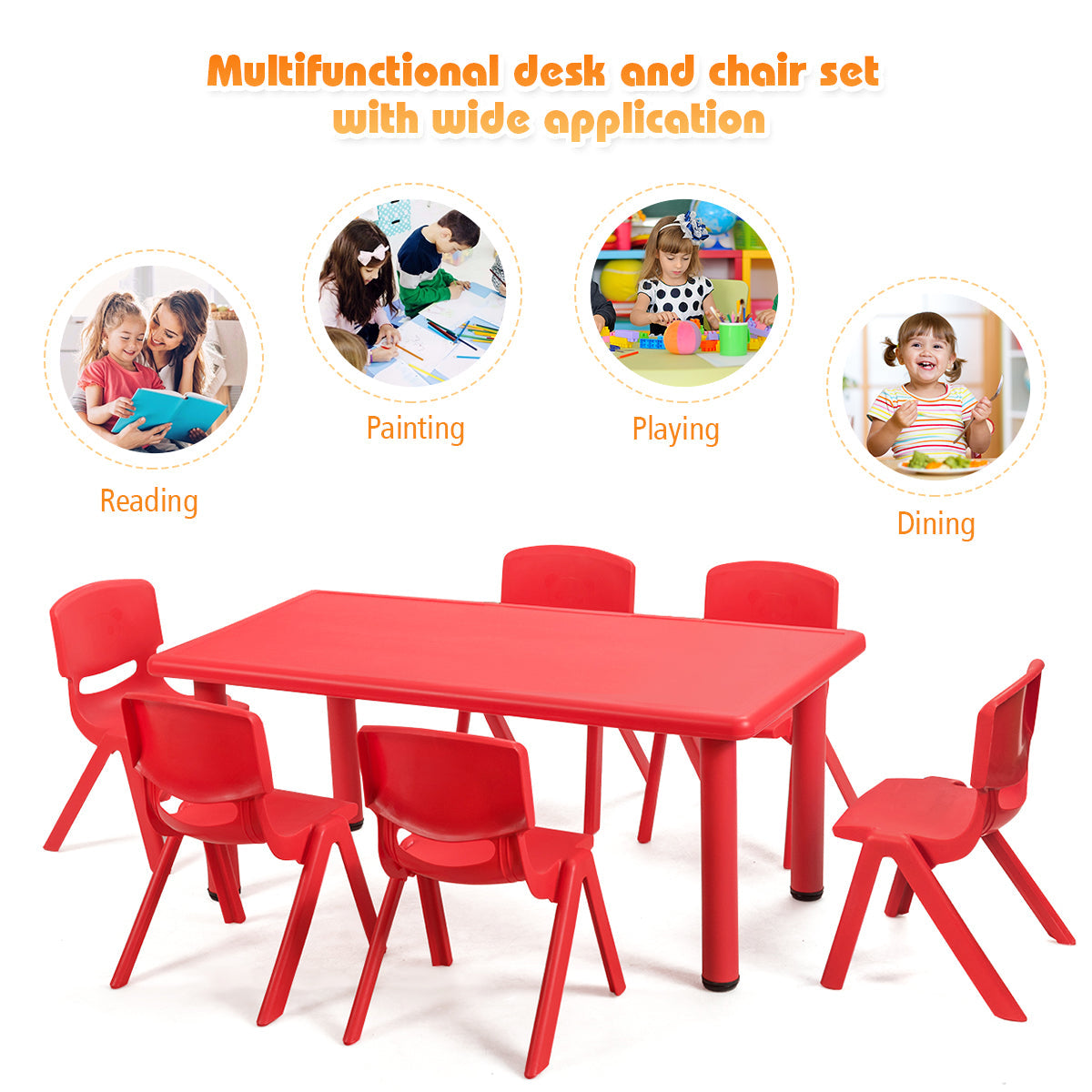 NNECW Kids Table and 6 Chairs Set for Preschools & Home-4