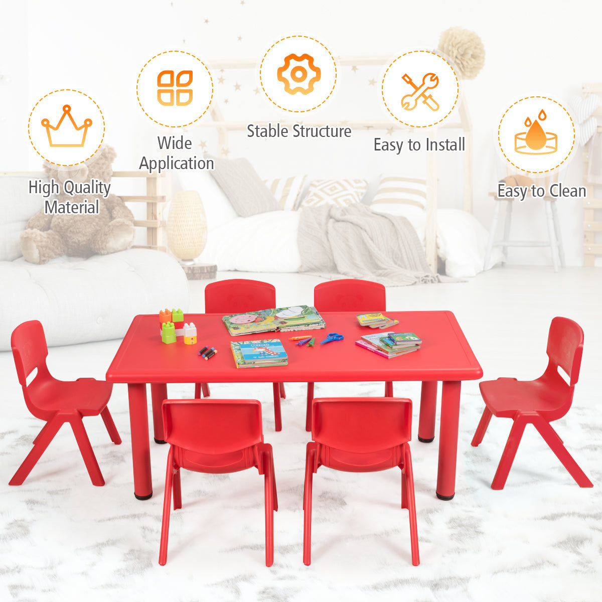 NNECW Kids Table and 6 Chairs Set for Preschools & Home-2