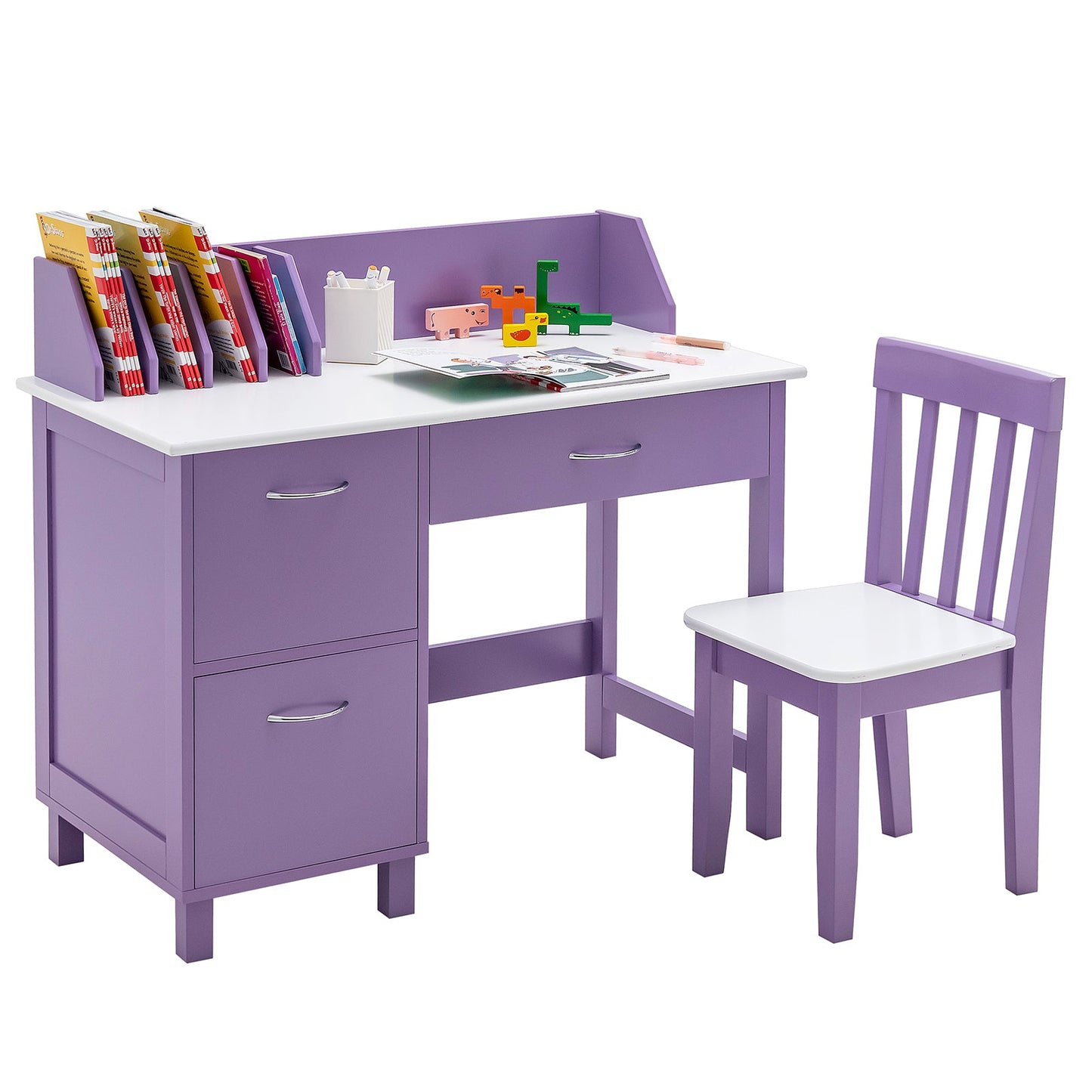 NNECW Kids Learning Desk &amp;amp; Chair Set  for Bedroom &amp;amp; Study Room-Purple-1
