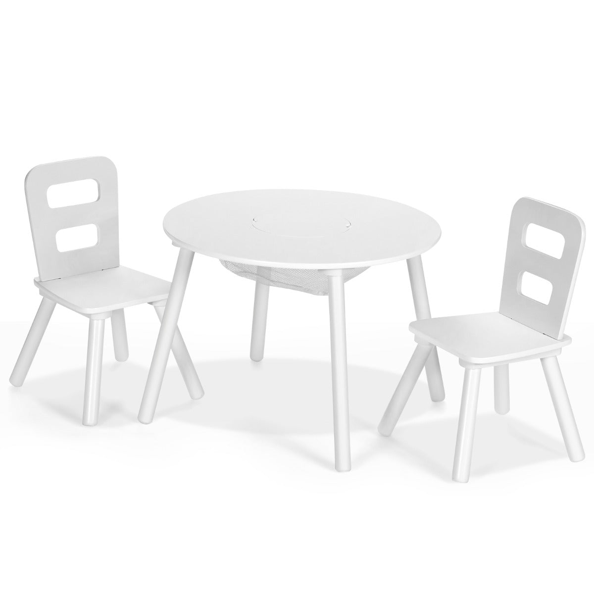 NNECW 3 Piece Kids Wooden Activity Table and Chair Set with Mesh Storage-1