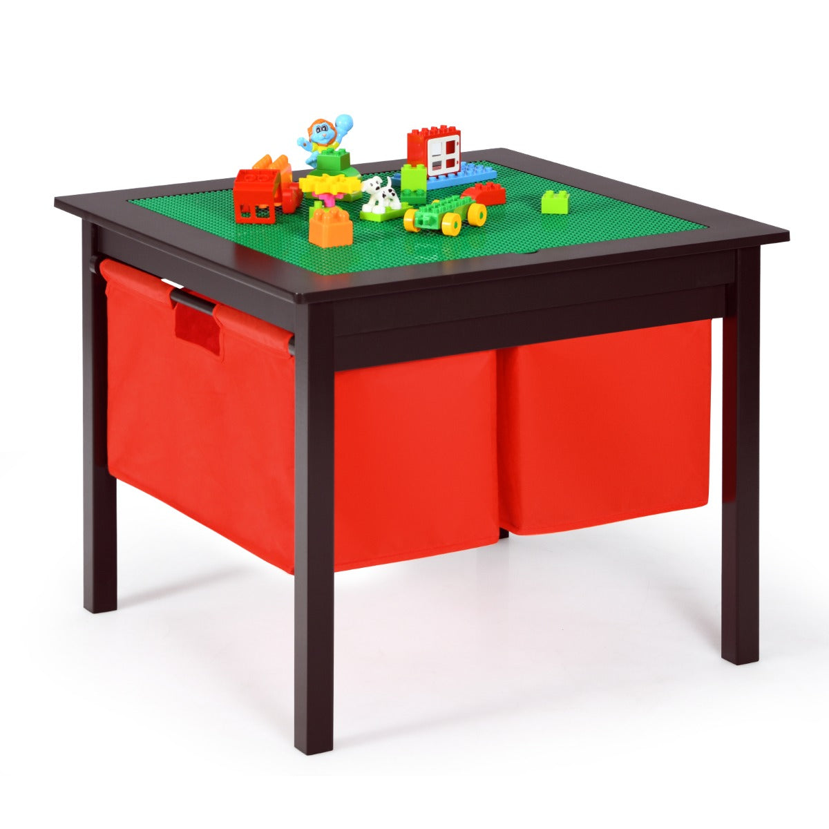 NNECW Kids Activity Table with 2 Non-woven Fabric Drawers-Espresso-1