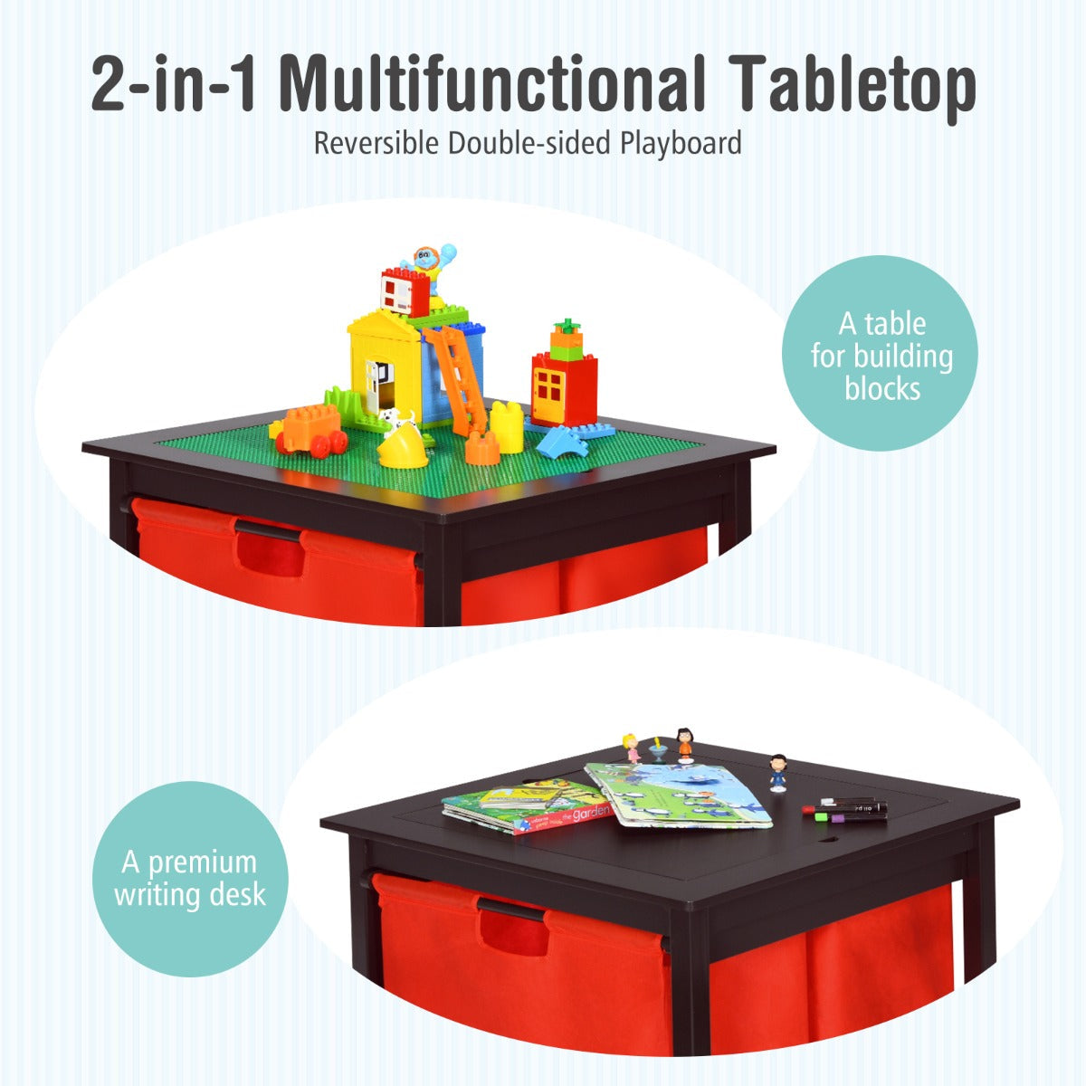 NNECW Kids Activity Table with 2 Non-woven Fabric Drawers-Espresso-4