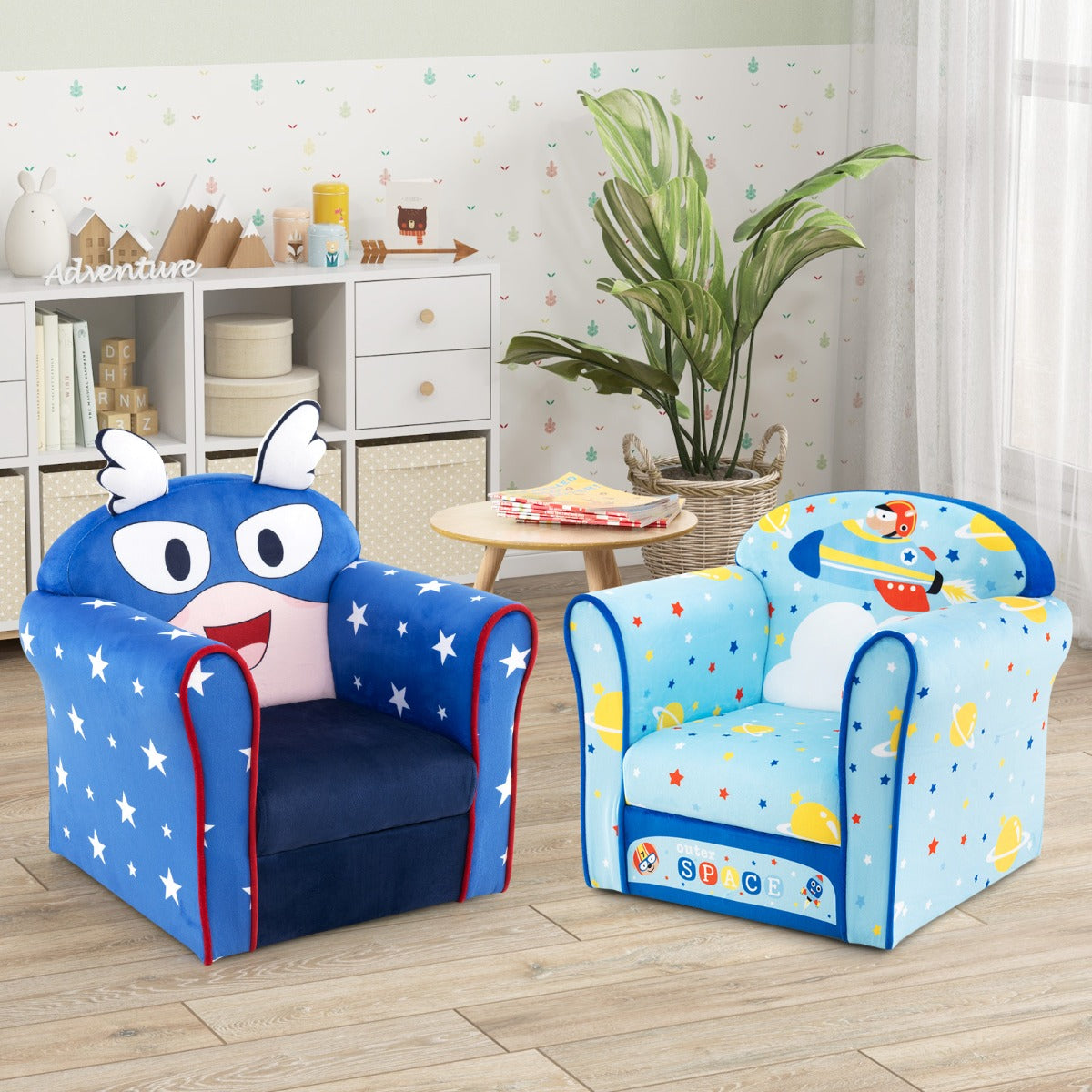 NNECW Kids Upholstered Armchair with Cute Cartoon Pattern for 0-5 Years-Navy-0