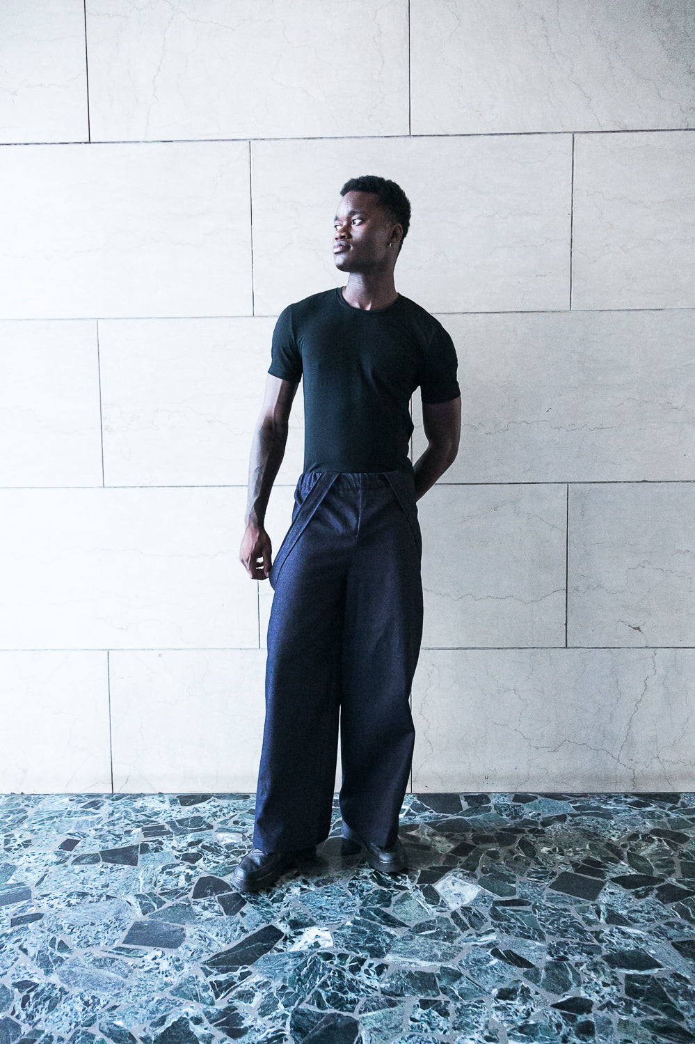 Elasticated waist wide pants with braces-3