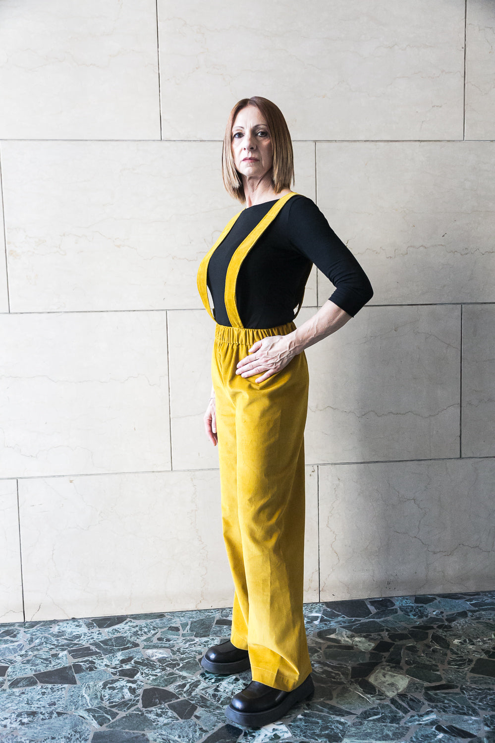 Elasticated waist wide pants with braces-1