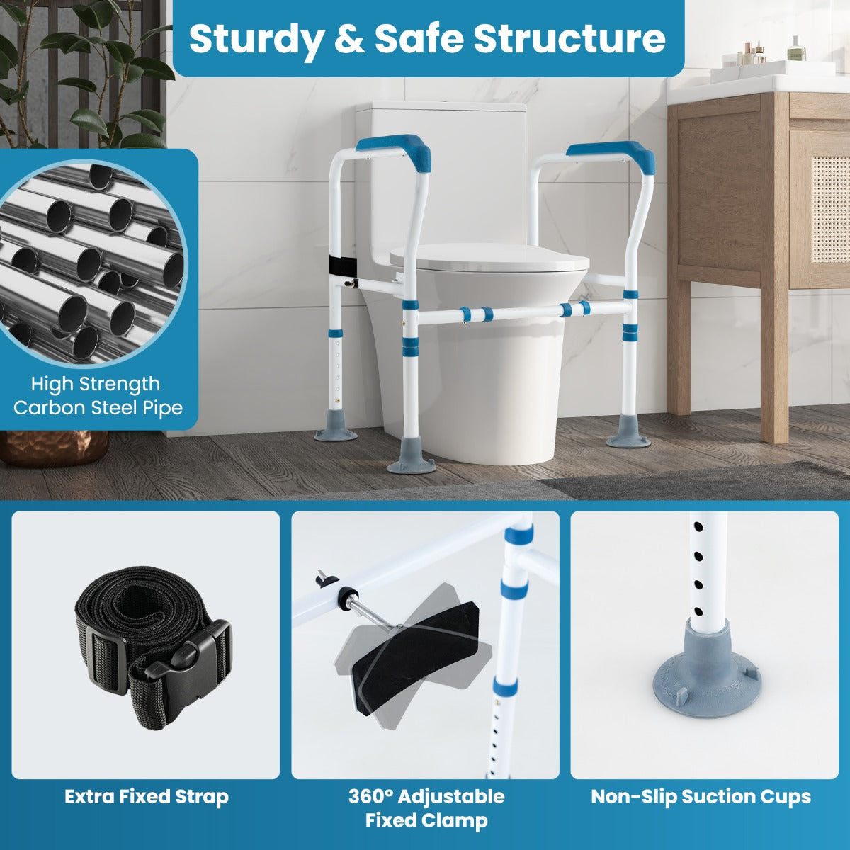 NNECW Toilet Safety Rail with Adjustable Height for Elderly-2