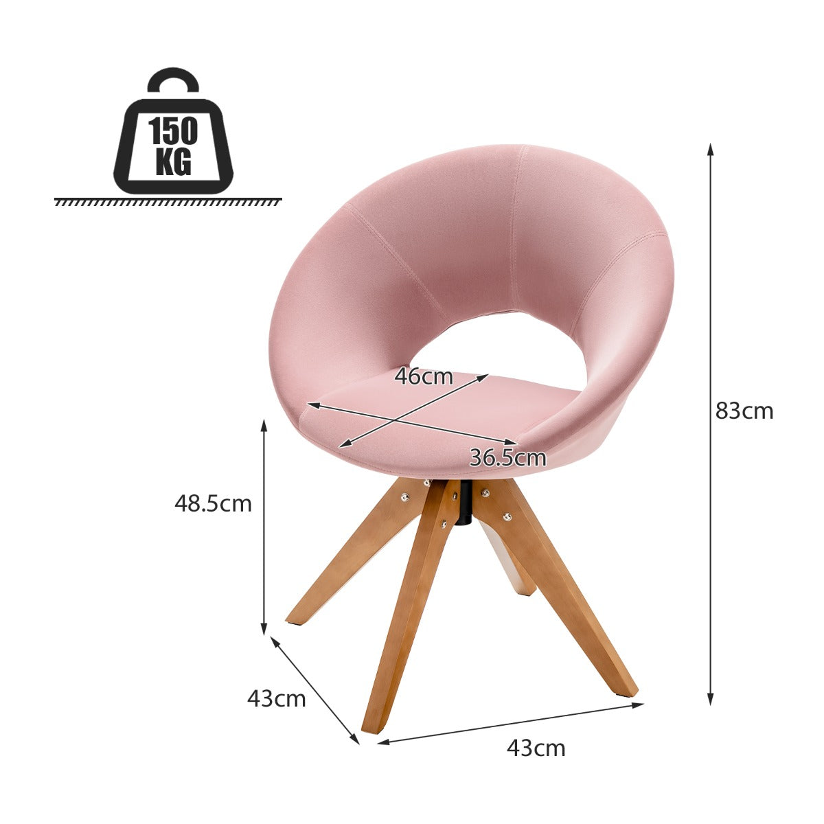 NNECW Mid Century Swivel Accent Chair with Oversized Upholstered Seat for Living Room/Office/ Bedroom-Pink-3