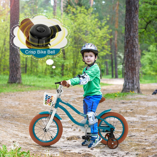NNECW Kids Bike Adjustable with Handbrake and Basket for 3-5 Years Old-Turquoise-14 inches-0