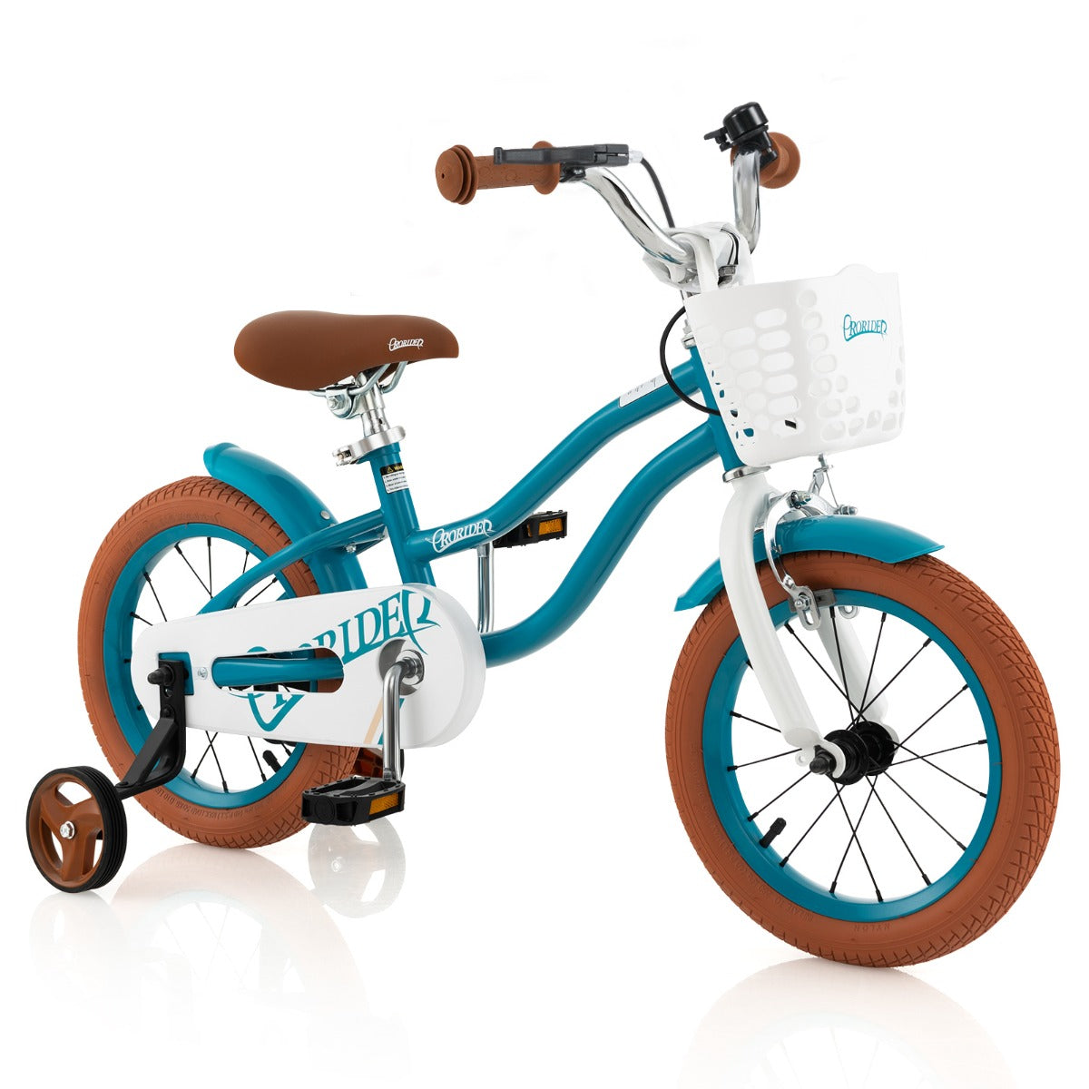 NNECW Kids Bike Adjustable with Handbrake and Basket for 3-5 Years Old-Turquoise-14 inches-1