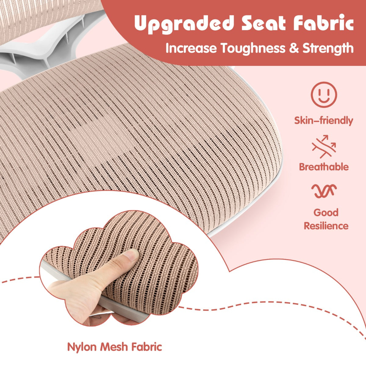 NNECW Kids Swivel Mesh Children Computer Chair with Adjustable Height-Pink-3