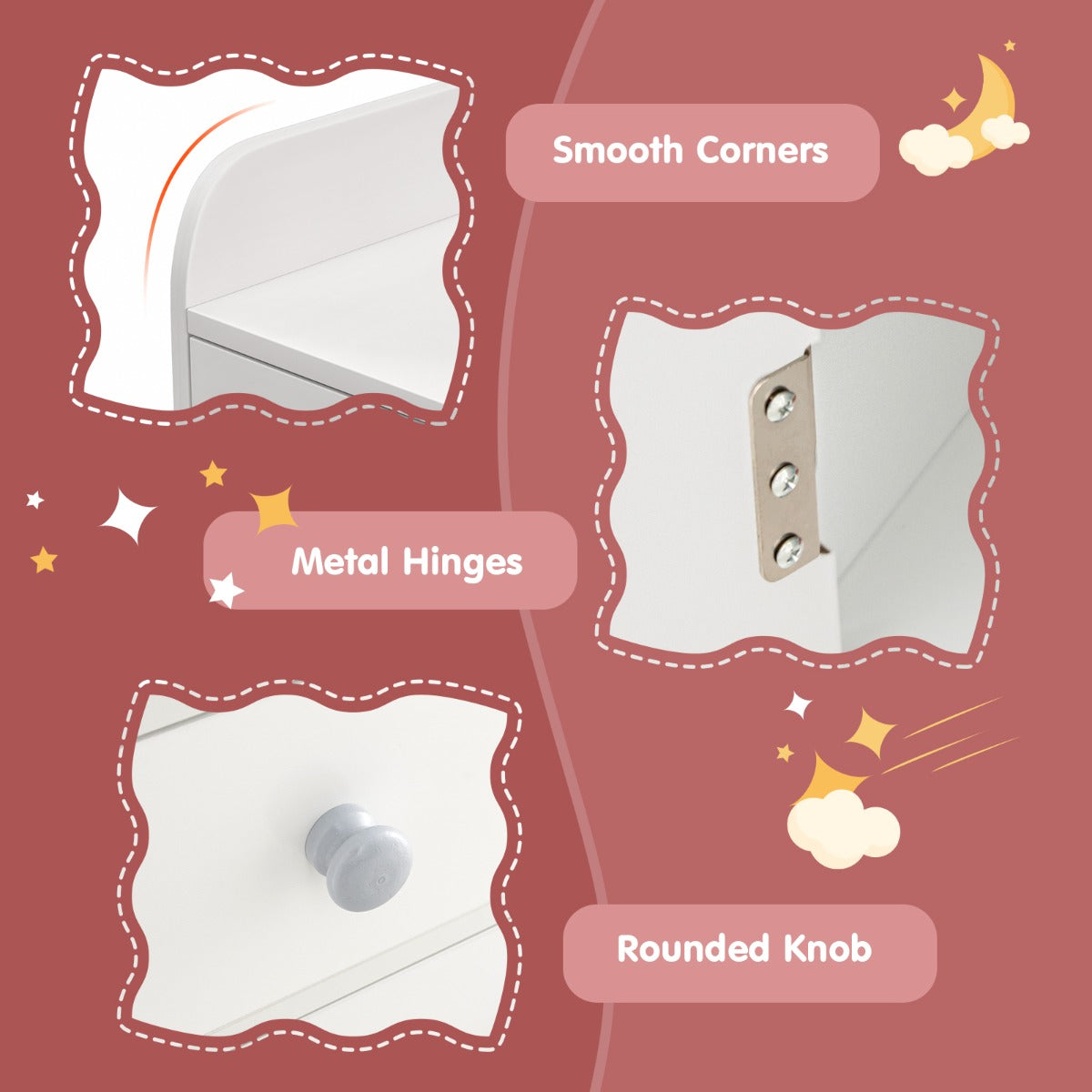 NNECW Makeup Table and Chair Set with Acrylic Mirror and 2-Colour LED Lights-White-4