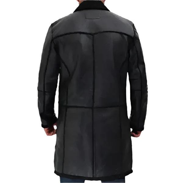 Mens Black Winter Shearling Leather Trench Coat-1