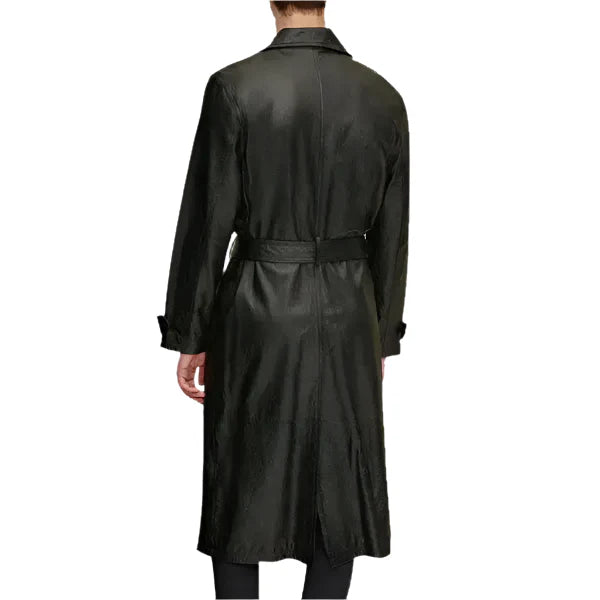 Men's Retro Vintage Leather Long Trench Coat-1