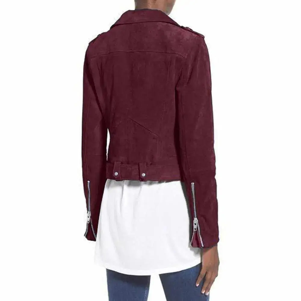 Women's Nubuck Leather Biker Jacket-3