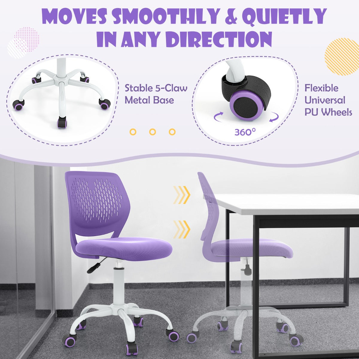 NNECW Adjustable Mid Back Children Study Chair with Adjustable Height for Office-Purple-2