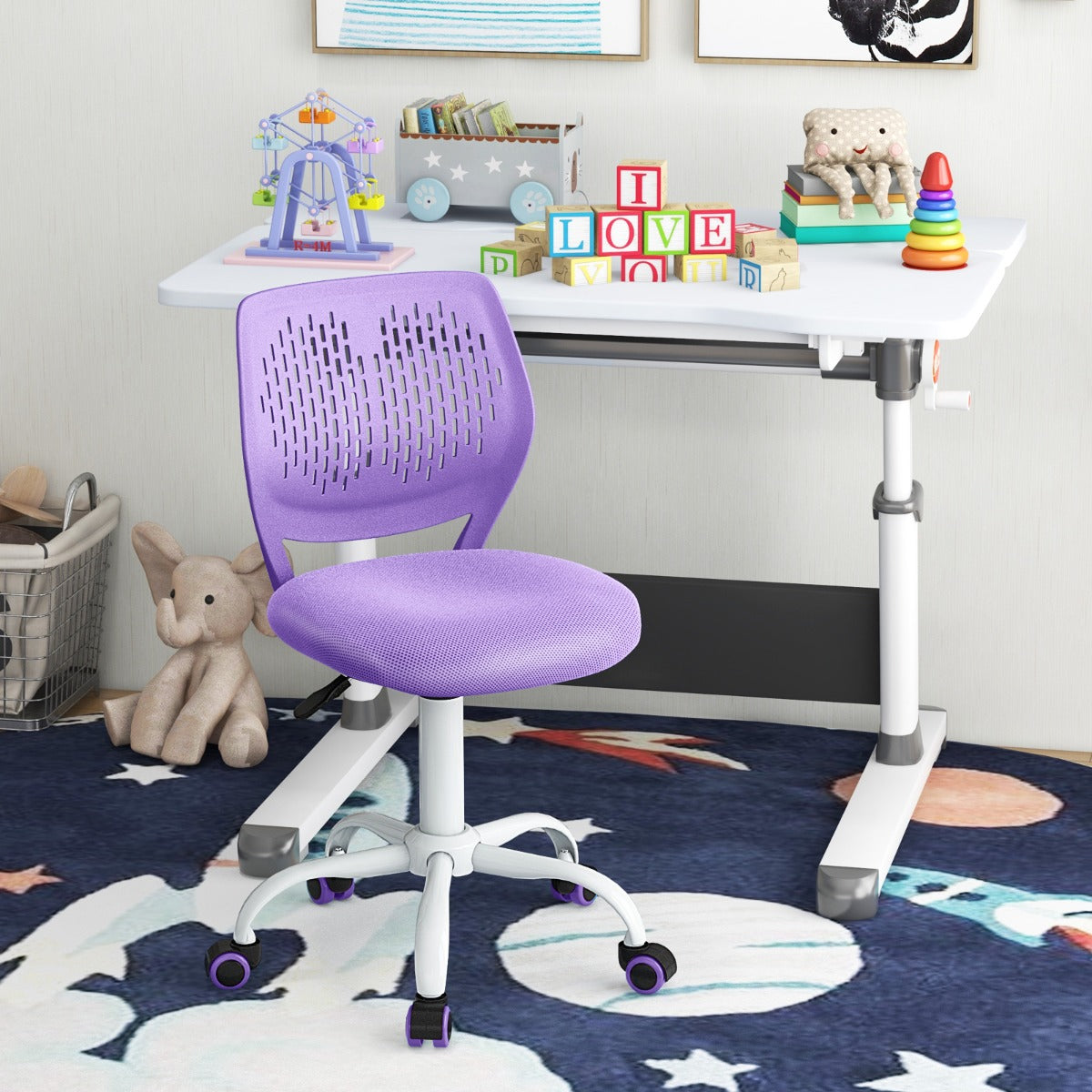 NNECW Adjustable Mid Back Children Study Chair with Adjustable Height for Office-Purple-4