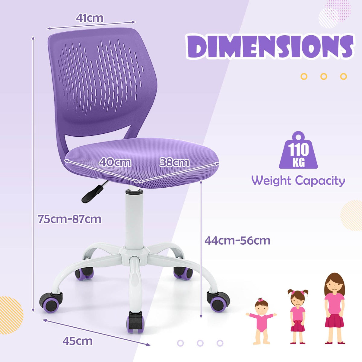 NNECW Adjustable Mid Back Children Study Chair with Adjustable Height for Office-Purple-3