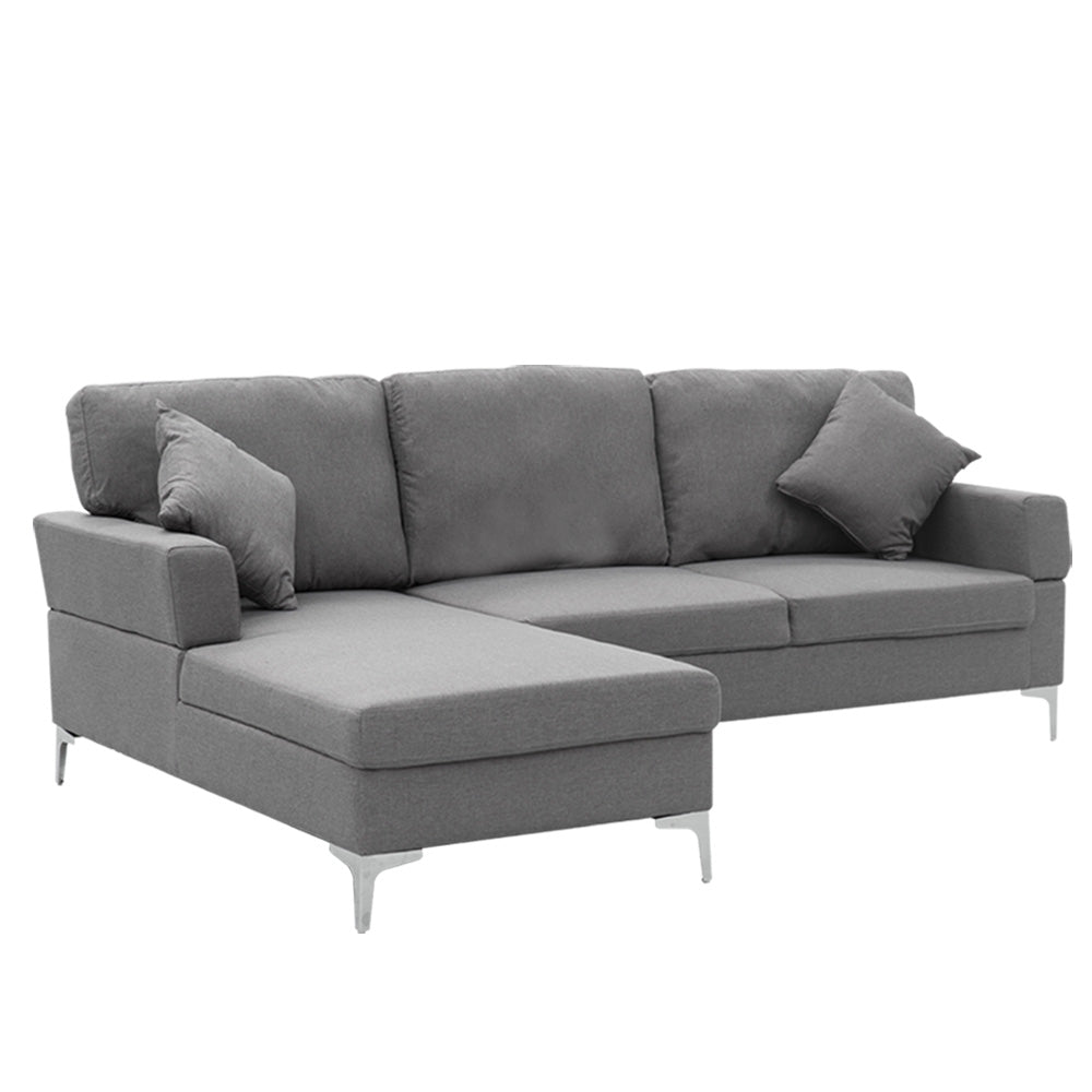 NNEDPE Sarantino Linen Corner Sofa Couch Lounge L-shape Right Chaise D.Grey-1