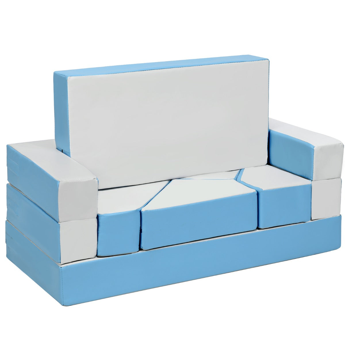 NNECW 4-In-1 Multi-functional Combination Sofa Set with Durable PU Surface for Kids-Blue-1