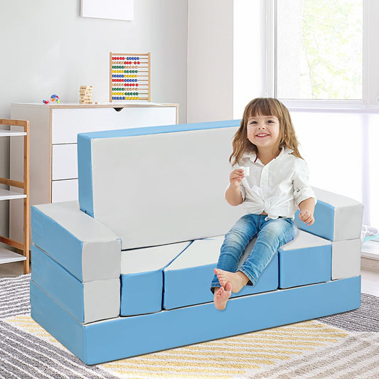 NNECW 4-In-1 Multi-functional Combination Sofa Set with Durable PU Surface for Kids-Blue-0